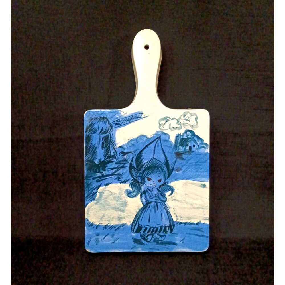 Vintage Ceramic Decorative Trivet Cutting Board Blue White Delft Dutch Girl